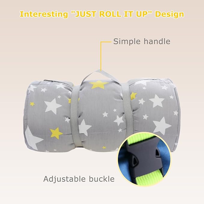 Hi Sprout Toddlers Nap Mat with Removable Pillow and Soft Blanket, Lightweight Daycare Preschool Kindergarten Sleeping Bag, Travel Slumber for Kids Girls Boys