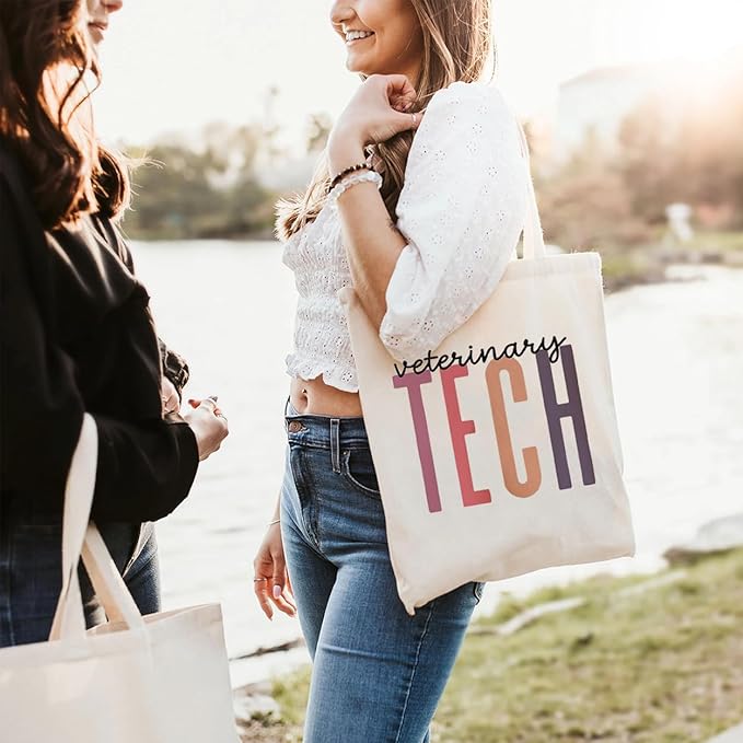 Vet Tech Canvas Tote Bag for Women Veterinary Technician Shopping Bags Reusable Grocery Bag Eco-Friendly Bags