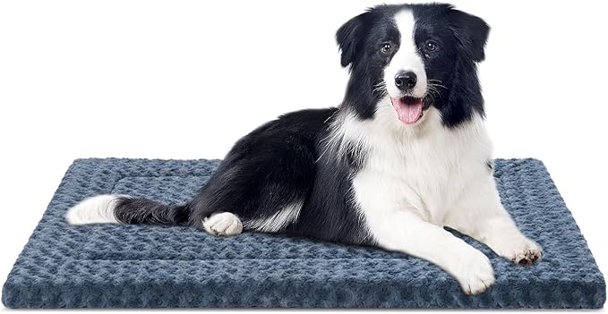 WagWonders Dog Bed Mat Washable Reversible Dog Crate Pad Soft Fluffy Pet Kennel Beds with Anti-Slip Bottom Dog Cat Sleeping Mattress for Medium Large Dogs, 35x22x1.5 Inch, Gray