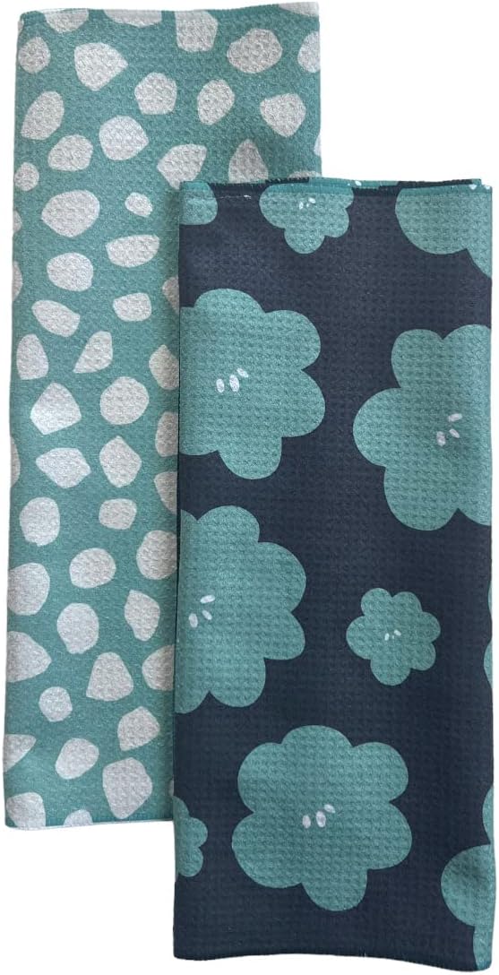 Desert Aqua 2 Pack Double Sided || Not Your Ordinary Kitchen Towels || Dish Towels || Quick Dry|| Waffle Weave Microfiber || Highly Absorbent || Hanging Hook (Turquoise)