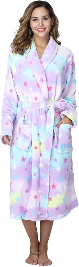 RONGTAI Womens Bathrobe Ladies Fleece Plush Warm Long Robes Fleece Nightgown Sleepwear