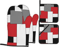 Red White Black Grey Geometry Oven Mitts and Pot Holders 4 Pcs Set Geometric Oven Gloves and Potholders for Cooking Microwave BBQ Baking Grilling