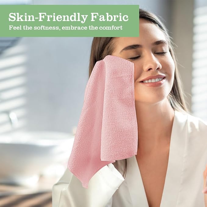 UNIMADE Washcloths - 20 Pack - Face Towels (12" x 12"), Highly Soft Wash Cloths and Hand Towels, Fast Drying Multi-Purpose Microfiber Cleansing Cloths for Bathroom, Hotel, Spa, and Salon - Pink