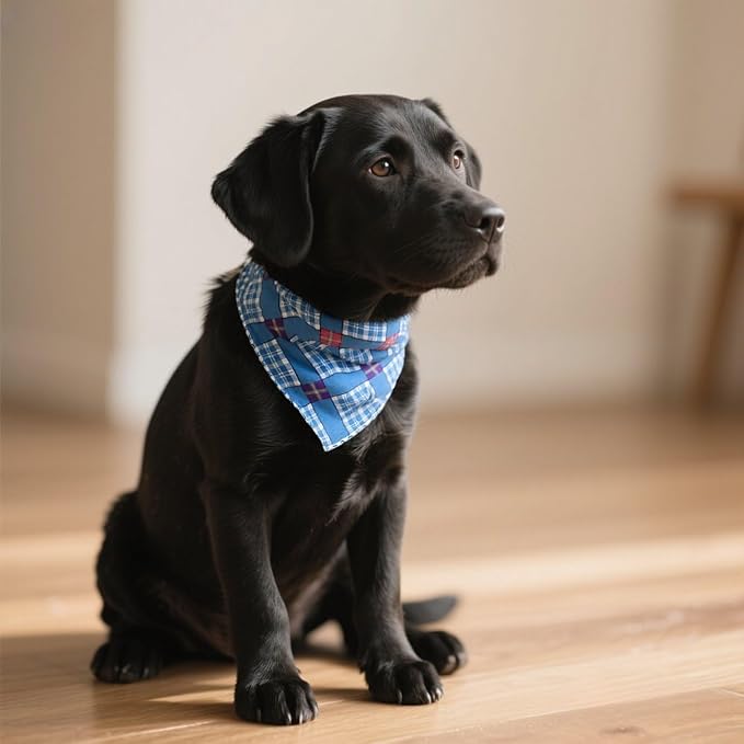 Pemilosci Double Layers Two Tones Dog Cotton Square Bandana Bibs Scarf Kerchief for Small Medium Dogs Boy or Girl - DCB23 B&W
