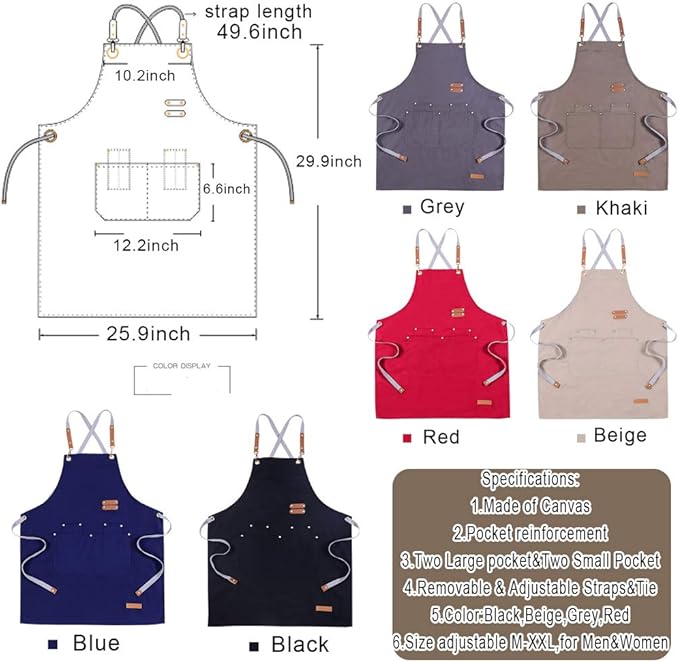 YOWESHOP Personlized Chef Apron Cross Back Apron with Adjustable Straps Canvas Embroidered & Printing
