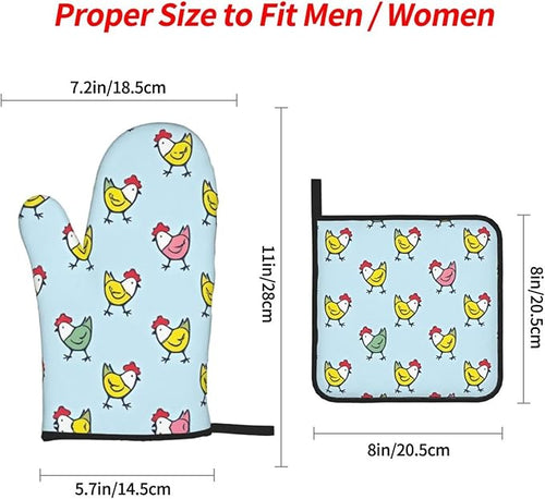 4 Pieces Flowers Oven Mitts and Pot Holder Set Floral Oven Gloves and Hot Pads Pot Holders for Farmhouse Kitchen Accessories and Decoration (Chicken)