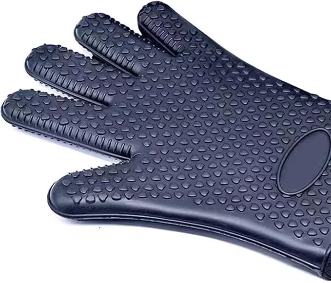 Extra Long Professional Silicone Oven Mitts with Quilted Liner, Durable Heat Resistant Oven Gloves, Heat Resistant Oven Gloves,2 Pack (Black)