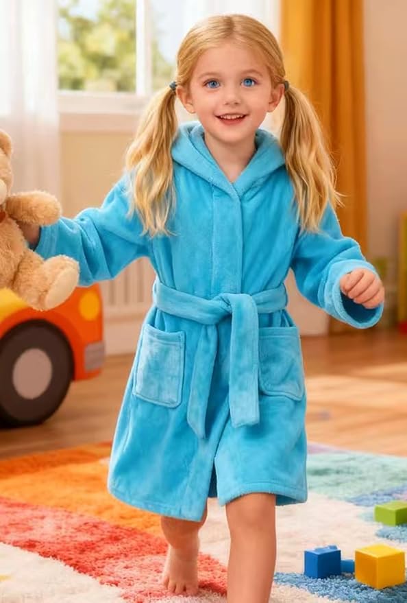 Fraprasty Boys Girls Hooded Robe Soft Touch Robe Kids Terry Cloth Cotton Spa Bathrobe Sleepwear 2-14 Years