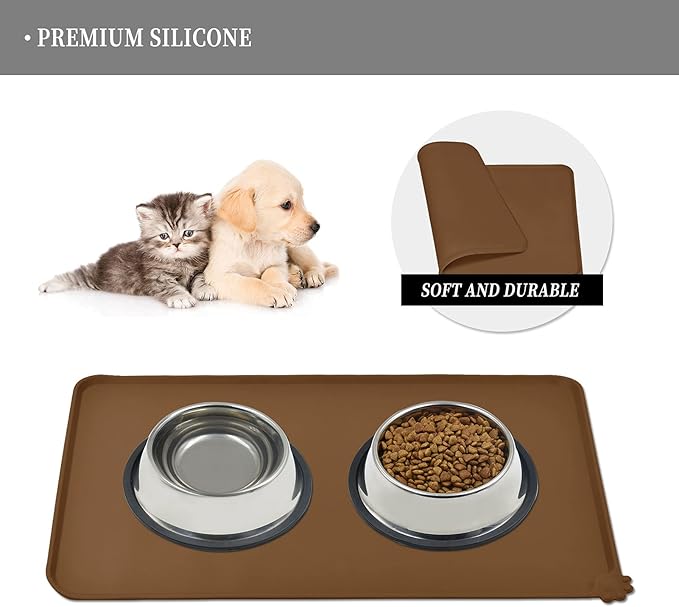 Reopet Waterproof Pet Feeding Mat with High Raised Edges, Heavier and Thicker Placemats for Cat Dog Water Bowl with BPA Free, Dogs Cats Food Mats for Messy Drinkers to Prevent Spill and Protect Floors