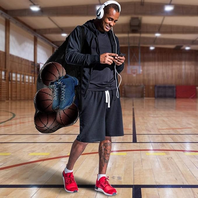 BROTOU Extra Large Sports Ball Bag Mesh, Basketball Bags Team Balls, Adjustable Shoulder Strap, Ball Bags for Holding Soccer, Football, Volleyball, Swimming Gear (30” x 40”)