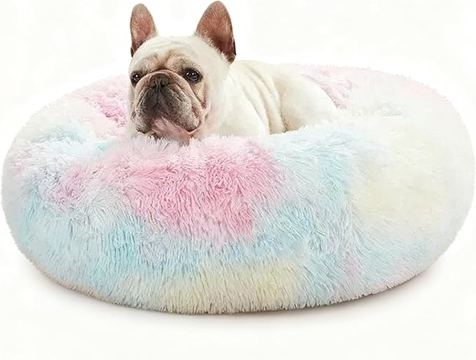 Aofast Calming Dog & Cat Bed for Extra Large Small Medium Sized Pet, Donut Washable Comfort Fluffy Warm Round Mat for Puppy Kitten, 8 Size Essentials Furniture Supplies Indoor