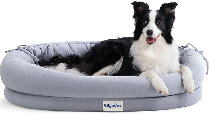 bilypaws Orthopedic Dog Bed for Large Dogs, Pet Sofa Bed with Egg Crate Foam, 4-Sided Bolster, Removable Washable Cover & Anti-Slip Bottom, X-Large Gray