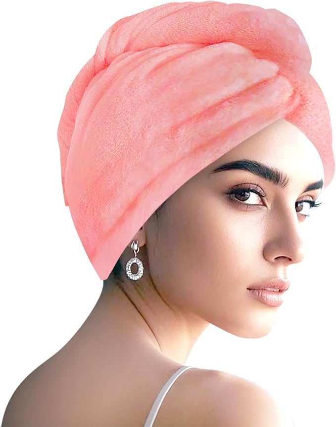 AGKXHDEC 1 Pack Double Layer Microfiber Towel, Hair Turbans for Wet Hair, Drying Hair Wrap for Women(Pink)