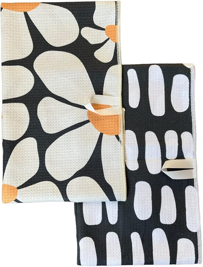 Desert Aqua 2 Pack Double Sided Kitchen Towels || Dish Towels ||Quick Dry || Designer Prints || Highly Absorbent || Hanging Hook (Gray)