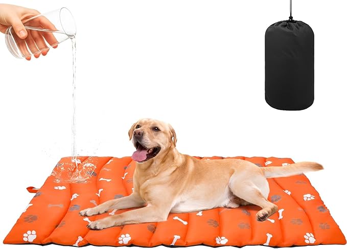 BINGPET Outdoor Travel Dog Bed for Large/Medium Dogs,Portable Waterproof Camping Mat with Carry Bag,Foldable Outside Bed,Machine Washable Indoor Pet Mat for Small,Medium and Large Dogs 35"x51"