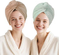 AGKXHDEC 2 Packs Single Layer Microfiber Hair Turbans - Drying Wrap for Women (Brown,Light Green)