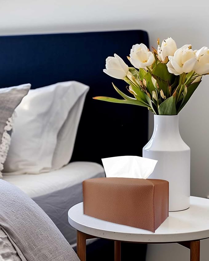 Brown Tissue Box Cover Rectangular - Plus Size Large Tissue Box Cover Rectangle [JESMINI] Faux Leather Tissue Box Holder Long for Extra Large Rectangle Facial Tissue Box