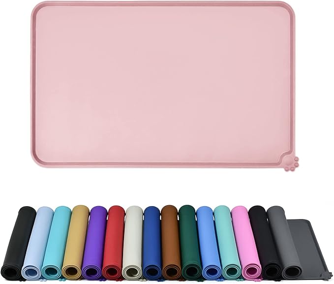 Reopet Waterproof Pet Feeding Mat with High Raised Edges, Heavier and Thicker Placemats for Cat Dog Water Bowl with BPA Free, Dogs Cats Food Mats for Messy Drinkers to Prevent Spill and Protect Floors