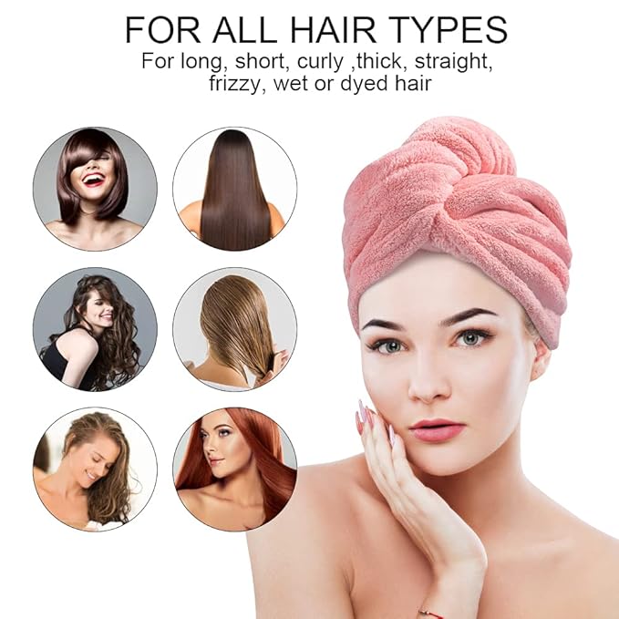 URAQT Microfiber Hair Towel Wrap for Woman, 3 Pack Hair Turbans for Wet Hair, Quick Dry Hair Turban for Drying Curly Long Thick Hair