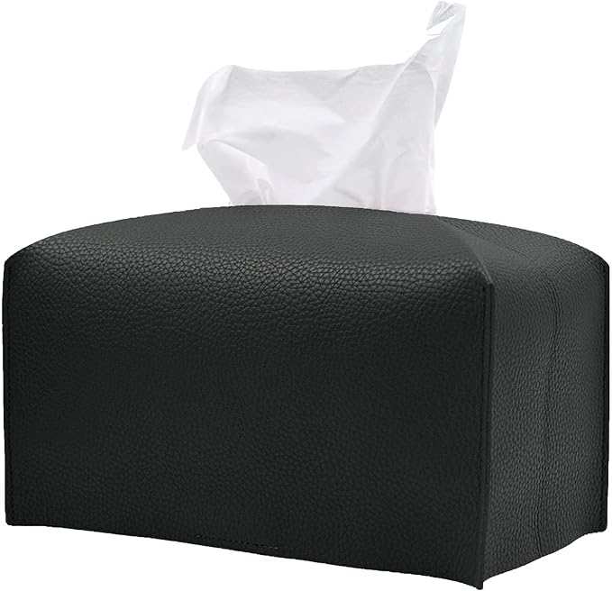 Hapforever 1PC Extra Large Rectangle Tissue Box Cover, PU Leather Rectangular Tissue Box Holder with Bottom Belt Plus Size Tissue Box Organizer for Bathroom/Car/Hotel/Office (9.5’’x5’’x5’’, Black)