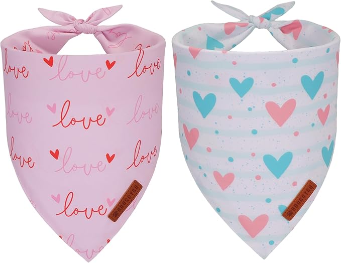 ADOGGYGO Valentine Dog Bandanas 2 Pack, Triangle Reversible Pink White Heart Dog Scarf, Premium Durable Fabric, Pet Valentine Bandana for Large and Extra Large Dogs (X-Large)