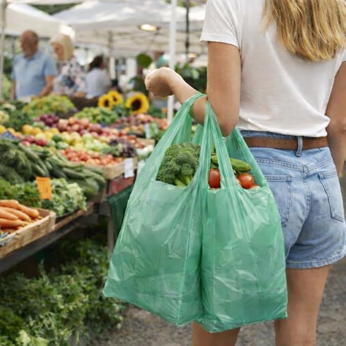 ASSUREPAK Easy Open - 1000 Bags- Colored Unprinted HDPE T-Shirt Bags - 1/6 BBL 11.5"X6"X21"- 13 microns - Green - Perfect for Groceries, Shopping and Retail Stores LOOP-GREEN-EO