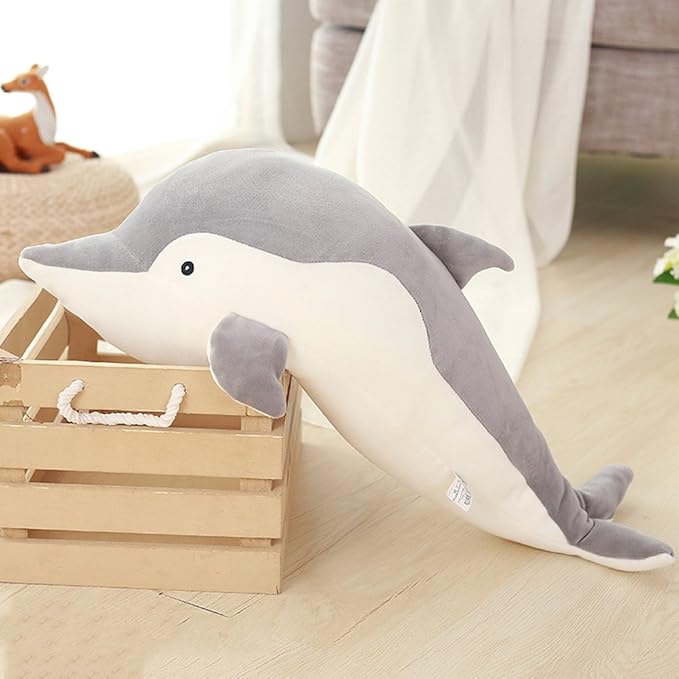 VSFNDB Stuffed Dolphin Animal Plush Toy 20 Inches Gray Large Animal Stuffed Plushies Super Soft Cute Cuddly Pillow Cushion Stuff Dolls Birthday Gifts for Children Kids Boys Girls Room Decor, 20Inches