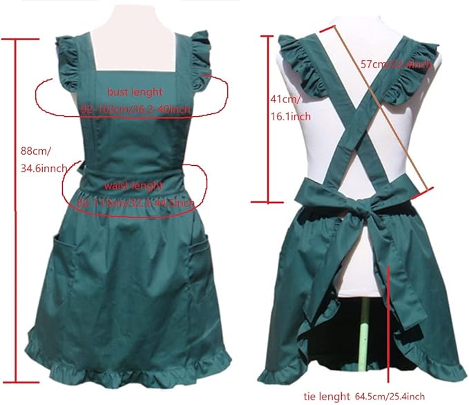Hyzrz Cute Lovely Cotton Retro Kitchen Cooking Aprons for Women Girls Vintage Baking Apron with Pockets for Mother Gift