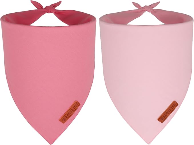ADOGGYGO 2 Pack Pink Dog Bandanas, Soft Cotton Solid Color Pet Triangle Scarf, Adjustable DIY Pink Girl Birthday Bandanas for Small Dogs (Small)