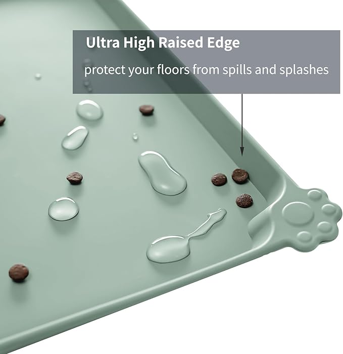 Reopet Waterproof Pet Feeding Mat with High Raised Edges, Heavier and Thicker Placemats for Cat Dog Water Bowl with BPA Free, Dogs Cats Food Mats for Messy Drinkers to Prevent Spill and Protect Floors