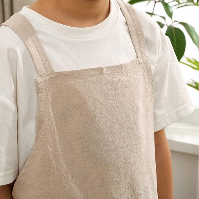 Kids Cotton Cross Back Aprons Children Chef Pure Child Apron with 2 Pockets for Baking Painting Cooking