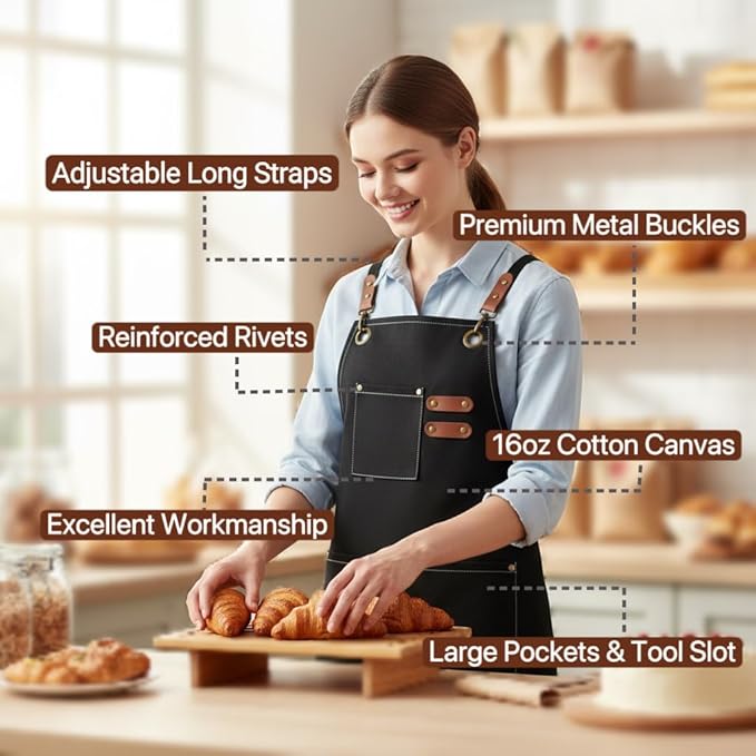 Canvas Work Apron for Men Women with 3 Pockets Heavy Duty Crossback Kitchen Chef Aprons for Cooking Grilling Barista