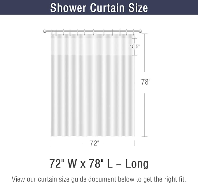 Gibelle Long Shower Curtain 72 x 78, Waffle Weave Fabric Shower Curtain with Mesh Top Window and Hooks Set, Hotel Style Bathroom Design, Black