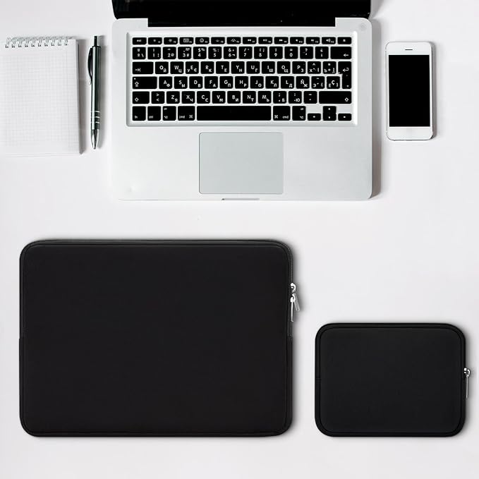 RAINYEAR 15 Inch Laptop Sleeve Protective Case Fluffy Lining Cover with Accessories Pouch, Compatible with 15.4" MacBook Pro/Air A3241 A2941 A3114 A1938 A1707 A1990 (Black, Upgraded Version)