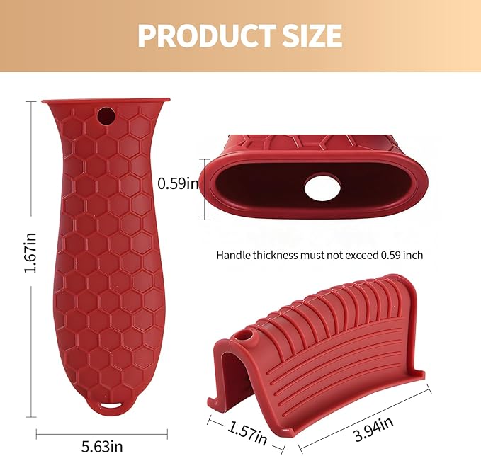 Cast Iron Skillet Handle Covers - 3 Pack Heat Resistant Silicone Pan Handle Sleeve, Non-Slip Pot Handle Covers Potholder for Cast Iron Skillet Pan (Red)