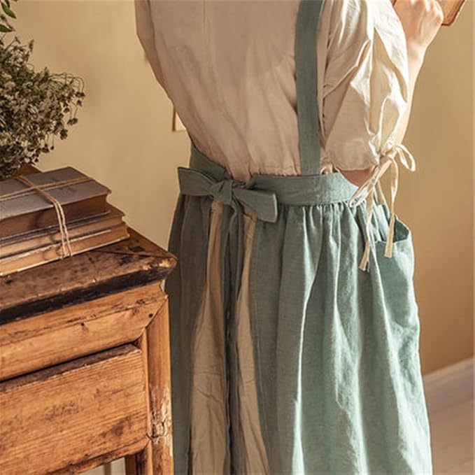 ODIZLI Frill Apron for Women Cotton Cross Back Vintage Ruffle Apron for Garden Cooking Aprons