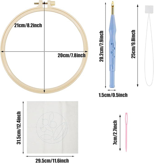 Allazone 3 Set Punch Needle Kits, 20 cm Embroidery Starter Kits with Rose Pattern, Punch Needle Tool Threader Fabric Embroidery Hoop, Yarn and Home Decor