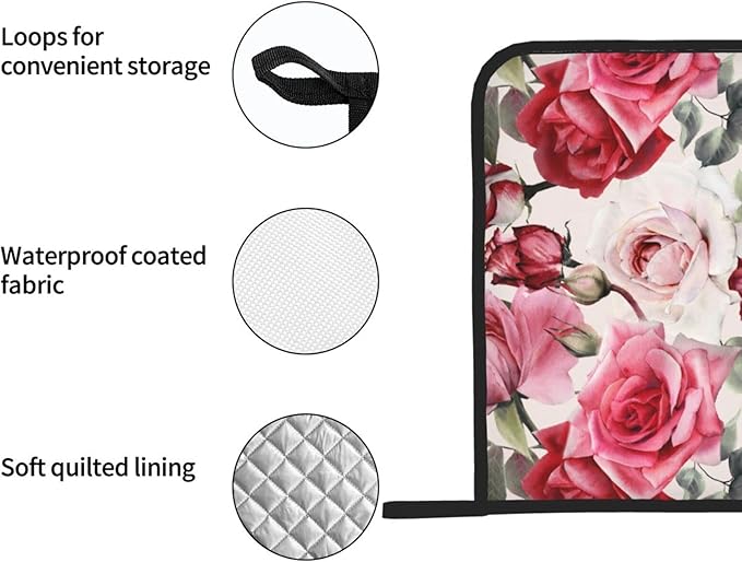2-Pack Pink Rose Pot Holders for Kitchen Heat Resistant - Vintage Quilted Potholders for Kitchens - Washable Potholder for Cooking & Baking & Microwave