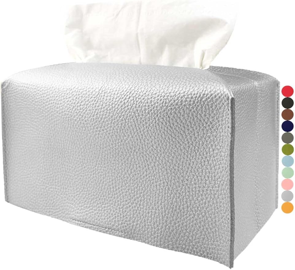 Silver Tissue Box Cover Rectangular - Plus Size Large Tissue Box Cover Rectangle [JESMINI] Faux Leather Tissue Box Holder Long for Extra Large Rectangle Facial Tissue Box