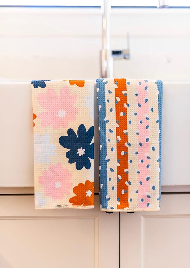 Desert Aqua 2 Pack Double Sided Kitchen Towels || Dish Towels ||Quick Dry || Designer Prints || Highly Absorbent || Hanging Hook (Rust)