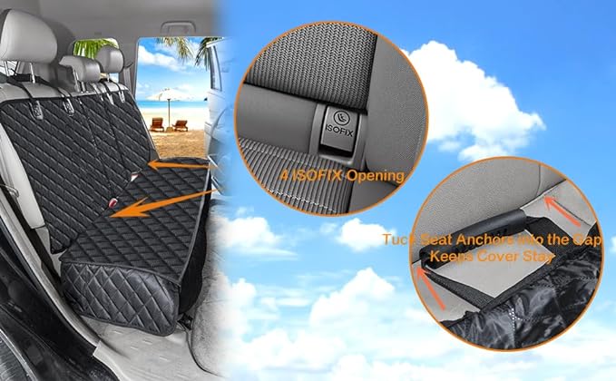 ANOSOSPECIAL Dog Car Seat Cover for Back Seat Cover for Kids ISOFIX Car Seat Protector for Dogs Nonslip Water Proof Universal Fit Dog Car Seat Cover for Truck SUV(Large,Black)