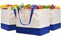 CNaiyunpin 3 Pack Canvas Reusable Grocery Bags Heavy Duty, 8.3 gal Foldable Large Tote Bag with Handles, Holds 60 lbs Canvas Shopping Bags & Washable Eco-friendly Bags with 5 Pockets, Blue+Off White