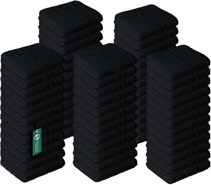 TOALLA 100% Cotton Washcloths - 60 Pack|400 GSM|Soft Face & Body Washcloths|Highly Absorbent|12 x 12 in|Black