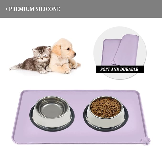 Reopet Waterproof Pet Feeding Mat with High Raised Edges, Heavier and Thicker Placemats for Cat Dog Water Bowl with BPA Free, Dogs Cats Food Mats for Messy Drinkers to Prevent Spill and Protect Floors
