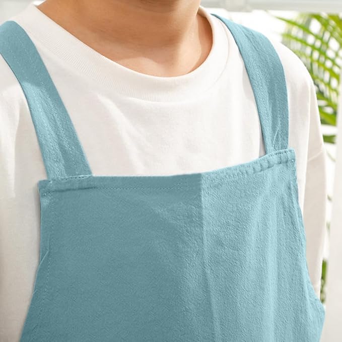 Kids Cotton Cross Back Aprons Children Chef Pure Child Apron with 2 Pockets for Baking Painting Cooking