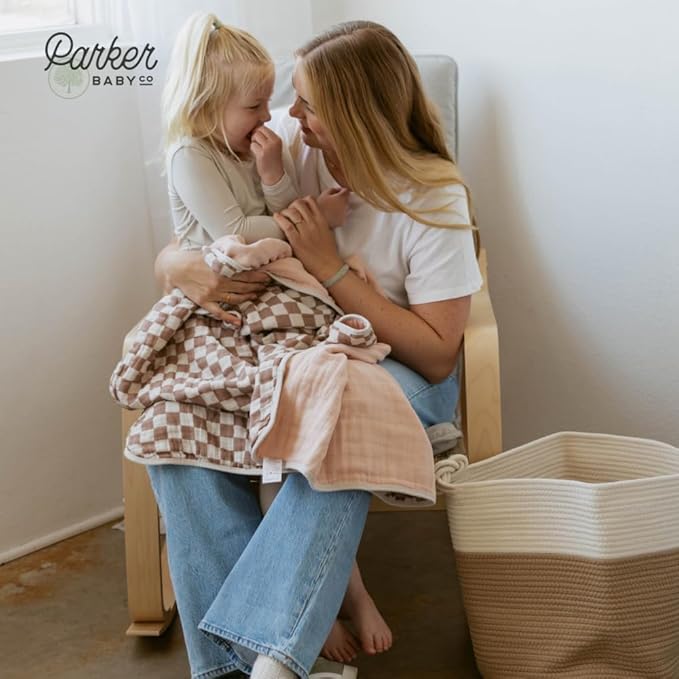 Parker Baby Muslin Blanket | 100% Soft Cotton Toddler Quilt & Baby Muslin Swaddle | Gender Neutral Design 47" x 47" Blanket