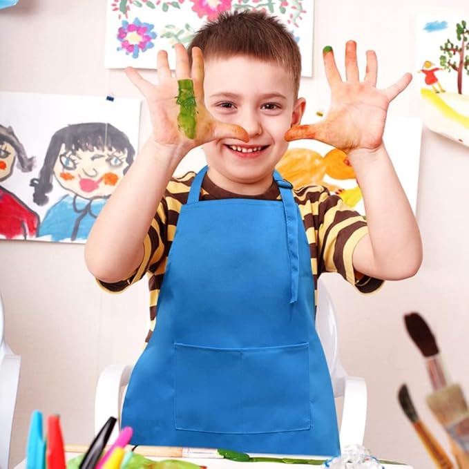 SINLAND Kids Apron with Pocket 2 Pack Children Chef Apron for Cooking Baking Painting