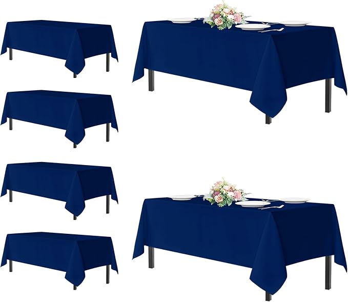 sancua Rectangle Tablecloths for 8 Foot Tables, 6 Pack - Washable Polyester Fabric Table Cloth for Wedding Party, Birthday, Banquet Reception, 60x120 Inch, Navy Blue