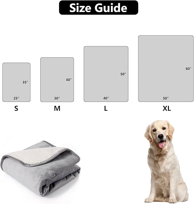 Bigbeer Waterproof Dog Blankets for Large Dogs, Washable Pet Blanket for Indoor Cats, Plush Sherpa Puppy Throw Furniture Protector for Bed Couch Sofa(40"x50",L,Darkgrey)