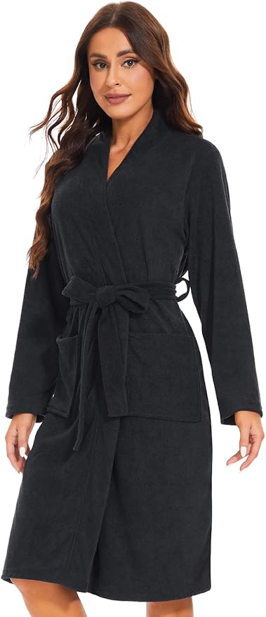 Knuffnee Women Bath Robes Terry Cloth Towel Robe Knee Length Bathrobe with Pockets